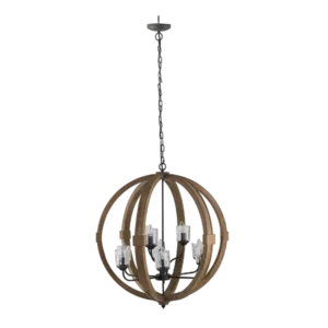 9- Light Globe Chandelier, Wood Chandelier Hanging Light Fixture with Adjustable Chain for Kitchen Dining Room Foyer Entryway, Bulb Not Included for Indoor