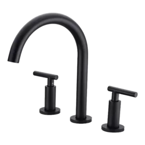 Widespread Faucet Bathroom Faucet with Drain Assembly in Matte Black