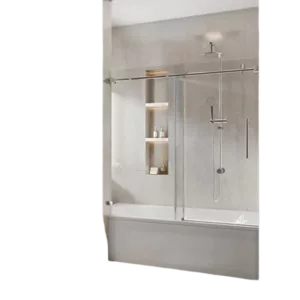 Brushed Nickel Glass Bathtub Doors 56-60 in. W x 62 in., Frameless Adjustable Sliding Tub Doors,Certified Thick Clear Clear Tempered Glass,304 Stainless Steel Hardware, Brushed Nickel