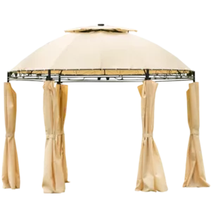 Outdoor Canopies & Gazebos Fabric Round Soft Top fabric with Removable Curtains in Khaki Color