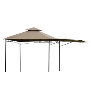 10 ft. Width x 10 ft. Brown Double Tiered Grill Canopy Gazebo Tent with Extendable Awning in Khaki Color