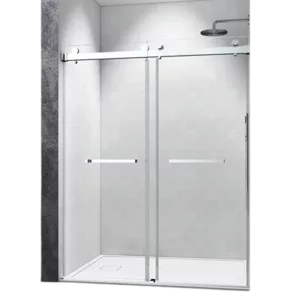 60*76" Double Sliding Frameless Shower Door Brushed Nickel Without Buffer
