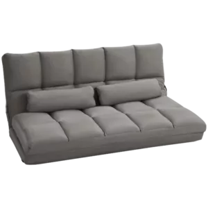 Metal Frame Dark Gray Folding Floor Sofa Chair with 2 Pillows, Adjustable Backrest and Headrest