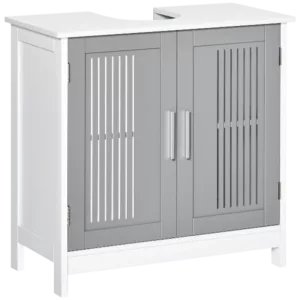 kleankin Modern Under Sink Cabinet with 2 Doors, Pedestal Under Sink Bathroom Cupboard, Bathroom Vanity Cabinet with Adjustable Shelves, Gray and White