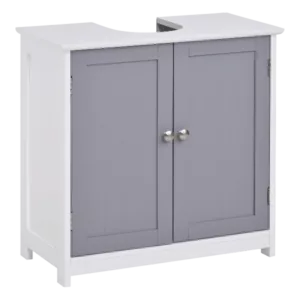 kleankin Pedestal Sink Storage Cabinet, Vanity Base Cabinet, Under Sink Bathroom Cabinet with U-shape Cut-Out and Adjustable Internal Shelf, White and Gray