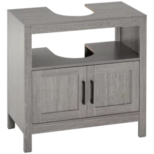 kleankin Pedestal Sink Storage Cabinet, Bathroom Under Sink Cabinet with 2 Doors and Open Shelf, Bathroom Vanity, Gray