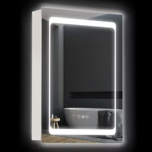 LED Lighted Medicine Cabinet with Mirror, Wall-Mounted Plug-In Bathroom Organizer with 3 Storage Shelves