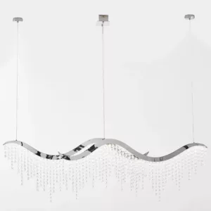 36.2" 1-Light Elegant Wave Design Crystal Hanging Ceiling Light, Pendant Light Fixture Chrome Plus Transparent For Indoor