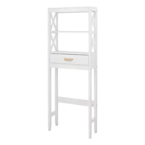 7.87 in. W x 23.62 in. D x 64.76 in. H White MDF Freestanding Bath Linen Cabinet with 1-Drawer and 2-Shelves in White