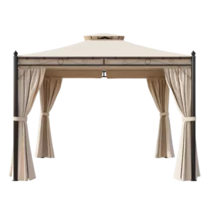 Patio Gazebo with Sidewalls, Outdoor Canopy with Privacy Curtains in Beige Color