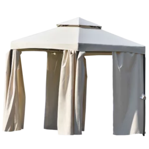 Outdoor Patio Hexagon Gazebo with Polyester Curtain Side Wall in Beige Color