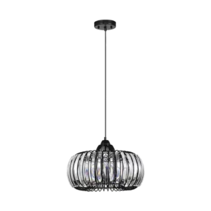 1-Light Modern Oblate Black Crystal Chandelier with Crystal Shade Adjustable Color Temperature, Dimmable For Indoor