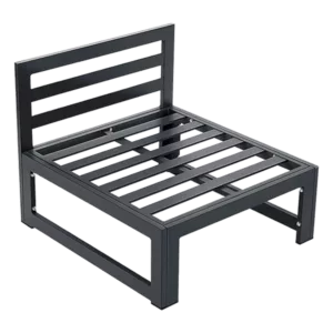 Weather-Resistant Armless Aluminum Outdoor Couch With Black Frame Finish and Blue Cushions