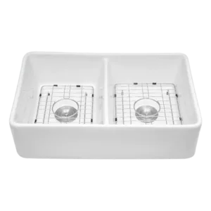 32 in Double Bowl Farmhouse Kitchen Sink in White Color