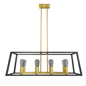 8-Light Gold and Black Caged Chandelier with Metal Shade For Indoor