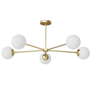 5-Light Vintage Gold Linear Sputnik Chandelier without Shades and Bulbs For Indoor