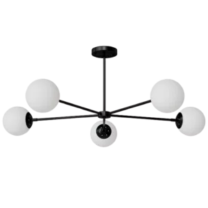 5-Light Black Chandelier with White Glass Shade For indoor