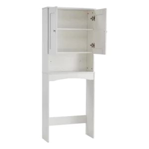 Matte White Bathroom Storage Cabinet Organizer Bathroom Shelf Over-The-Toilet with 3 Shelves and 2 Doors