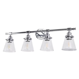 4-Light Industrial Bathroom Vanity Lights with Chrome Metal Finish and Glass Shades