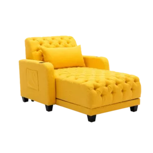 Modern Yellow Fabric Leisure Sofa Couch of Wooden Frame and Legs with Pillow for Living Room & Guest Room