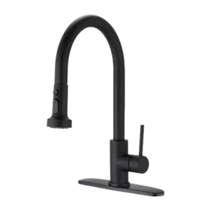 Single Handle 360 Degree Swivel Spout Stainless Steel Pull Down Kitchen Faucet with Soap Dispenser in Matte Black
