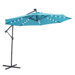 Steel Outdoor Hanging Cantilever Solar LED Patio Umbrella , Easy Open Adjustment with LED Lights in Blue Color