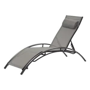 -2-Piece Adjustable Reclining Metal Outdoor Lounge Chair with Detachable Headrest