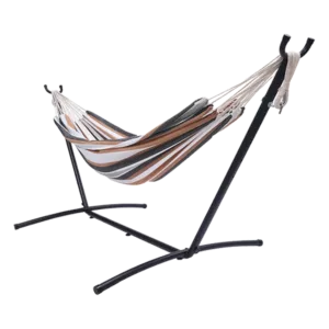 Double Classic Outdoor Cotton Fabric Hammock with Stand in Brown for 2-Person