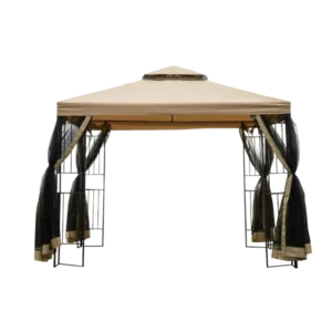 Outdoor Patio Gazebo Canopy Tent With Ventilated Double Roof And Mosquito Net in Beige Color