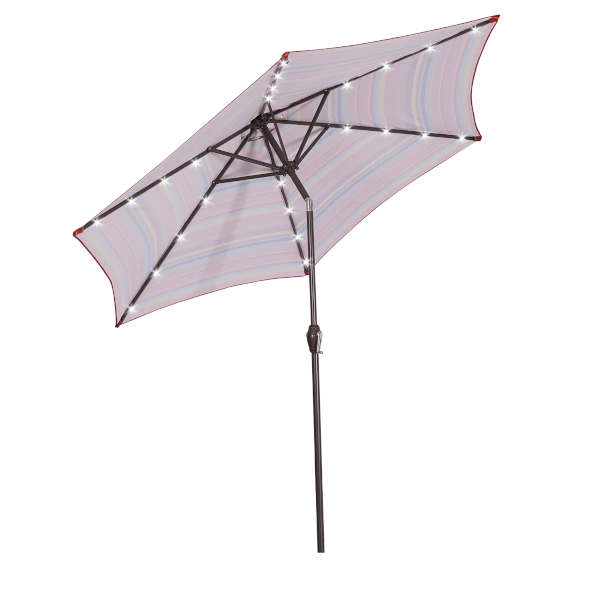 Outdoor Patio Market Table Umbrella with Push Button Tilt and Crank in Red Stripped Color