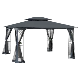 Outdoor Patio Gazebo Canopy Tent With Ventilated Double Roof And Mosquito Net in Gray Color