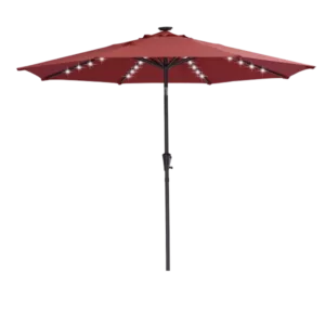 Patio Umbrella Outdoor Solar Powered LED Lighted Umbrella in Red Color