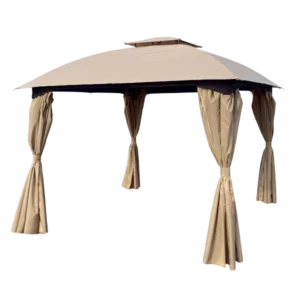 10 ft. Width x 10 ft. Depth Outdoor Patio Garden Gazebo Canopy, Outdoor Shading, Gazebo Tent With Curtains in Khaki Color