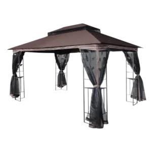 13 ft. Length x10 ft. Width Outdoor Patio Gazebo Canopy Tent With Ventilated Double Roof And Mosquito Net in Brown Color