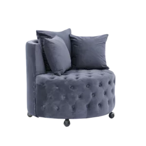 Modern Gray Velvet Upholstered Swivel Chair with Button Tufted Design and Movable Wheels for Living Room, Including 3 Pillows.