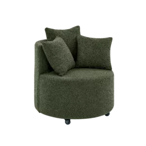 Modern Green Teddy Fabric Swivel Accent Chair with Moveable Wheels for Living Room Bedroom Including 3 Pillows
