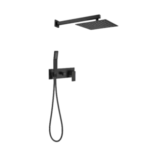 Matte Black Square Shape Brass Shower System With 10 Inch Rainfall Shower Head and Handheld Sprayer