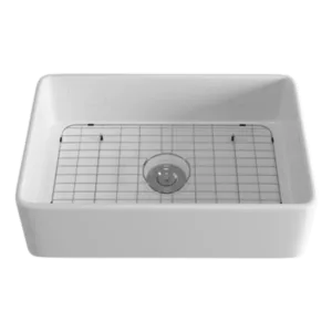 White Ceramic 33 in. Single Bowl Farmhouse Apron Kitchen Sink with Bottom Grid