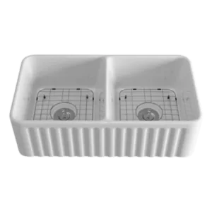 White Ceramic 33 in. Double Bowl Farmhouse Apron Kitchen Sink