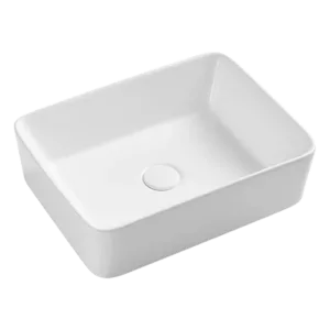 Ceramic Bathroom Sink in White with Countertop Installation and Pop-Up Drain