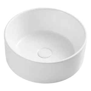 White Ceramic Round Vessel Sink With Popup Drain and Countertop installation