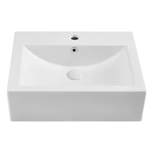 White Ceramic Rectangular Vessel Sink With Overflow and Pop Up drain