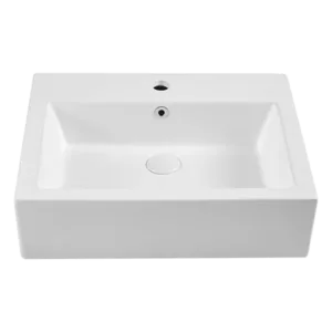Wall-mounted White Ceramic Rectangular Bathroom Vessel Sink with Overflow