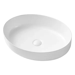 Ceramic Oval Vessel Bathroom Sink With Center Pop Up Drain