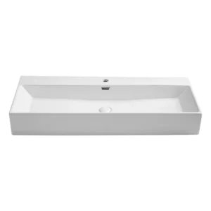 Ceramic Rectangular Above Counter Bathroom Sink in White with Pop-Up Drain