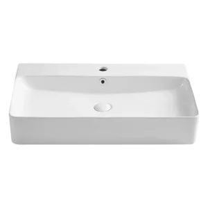 Ceramic Rectangular Wall-Mounted White Bathroom Sink With overflow and Pop Up Drain