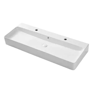 Ceramic Rectangle Vessel Sink with Overflow and Pop-Up Drain in White