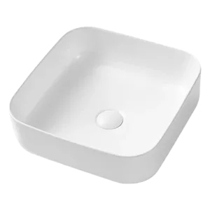 White Ceramic Square Bathroom Vessel Sink with Pop Up Drain