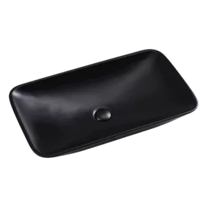 Black Ceramic Rectangular Above Counter Bathroom Vanity Sink Vessel Sink with Pop-Up Drain