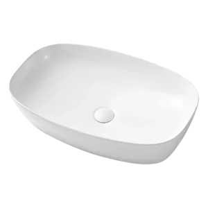 White Ceramic Oval Vessel Sink with Convenient Pop Up Drain